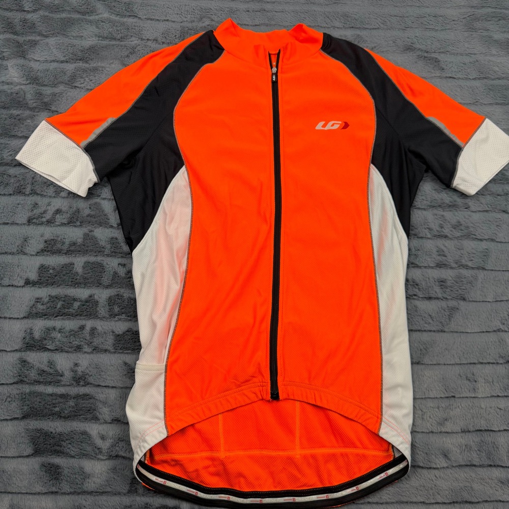 Louis Garneau Mens Cycling Jersey Orange Black Short Sleeve Full Zip LG 11945